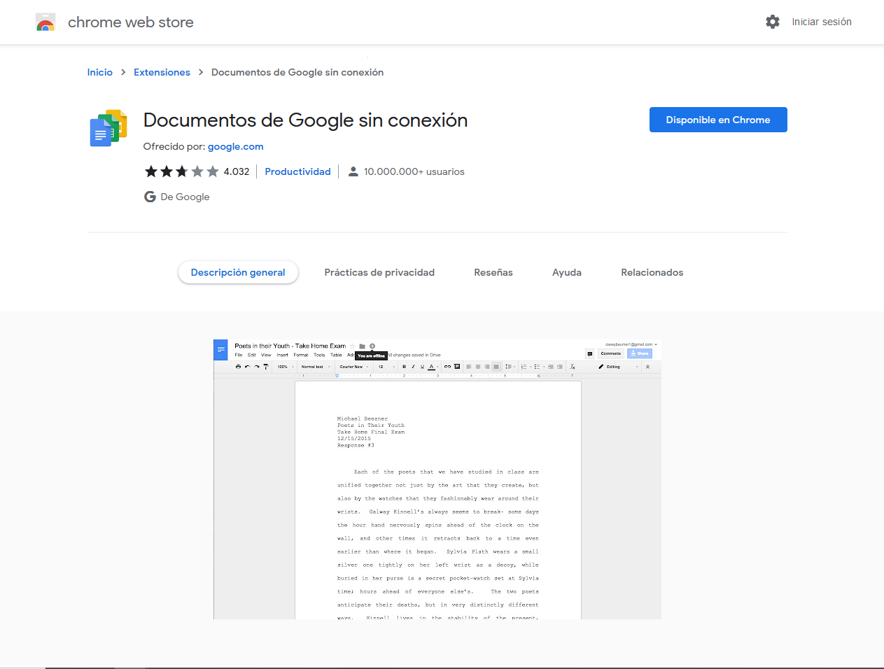 Documentos de Google sin conexión
