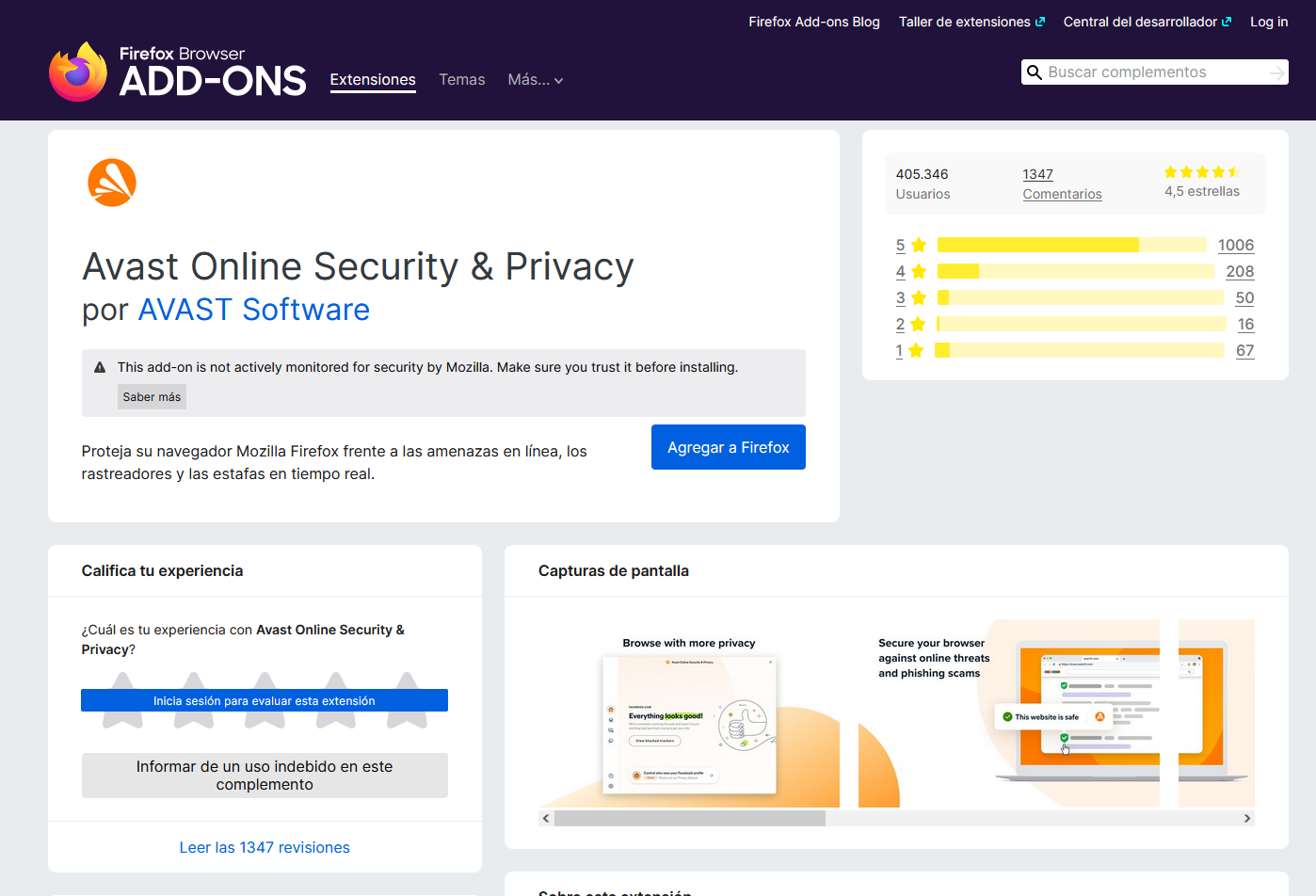 Avast Online Security Extensión para Mozilla Firefox