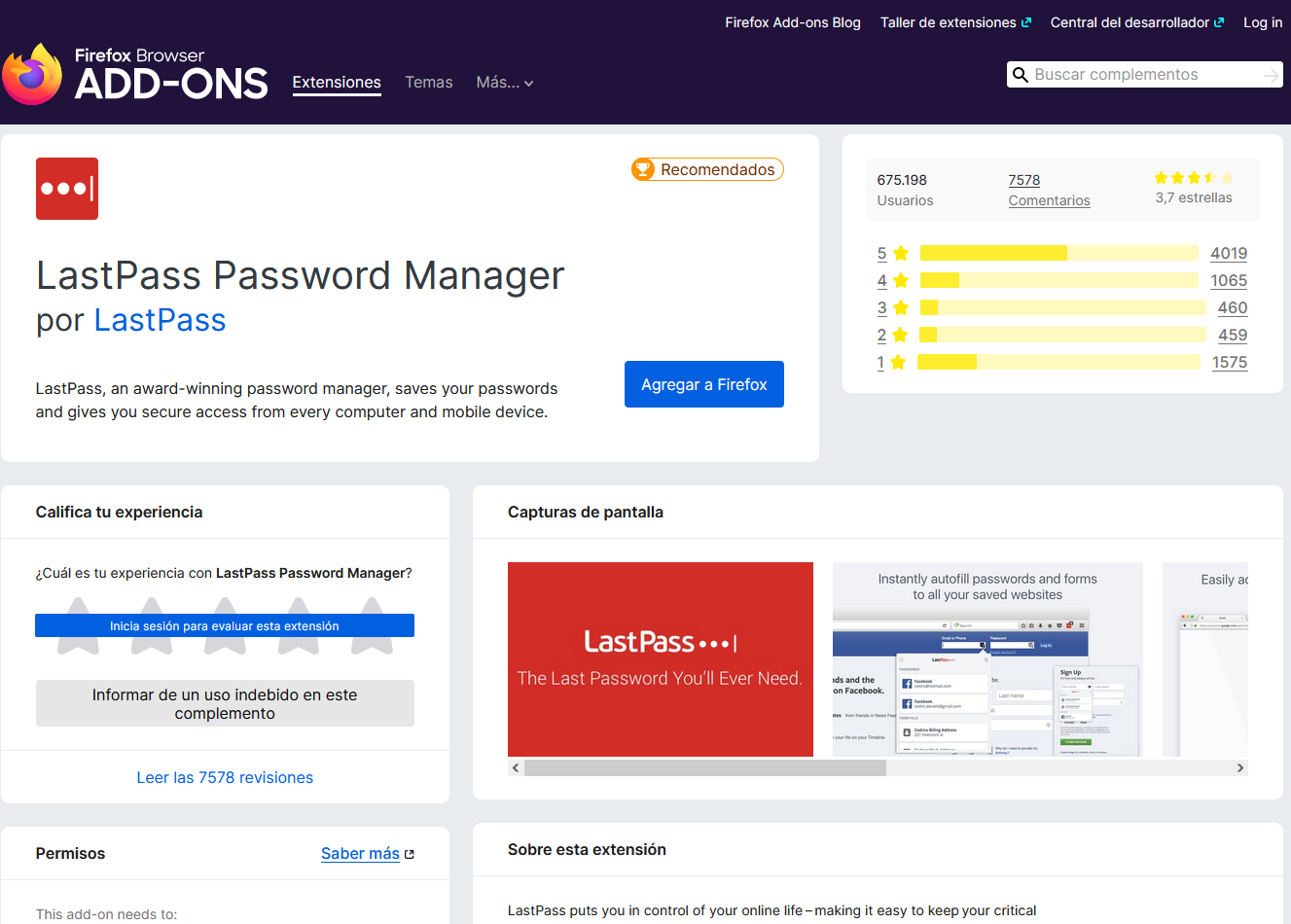 LastPass Extensión para Mozilla Firefox